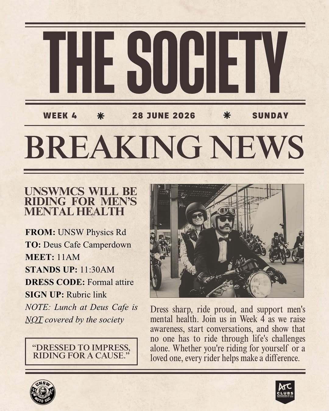 Men's Mental Health Awareness Ride — car meet in Sydney, NSW on Sunday 28 June 2026