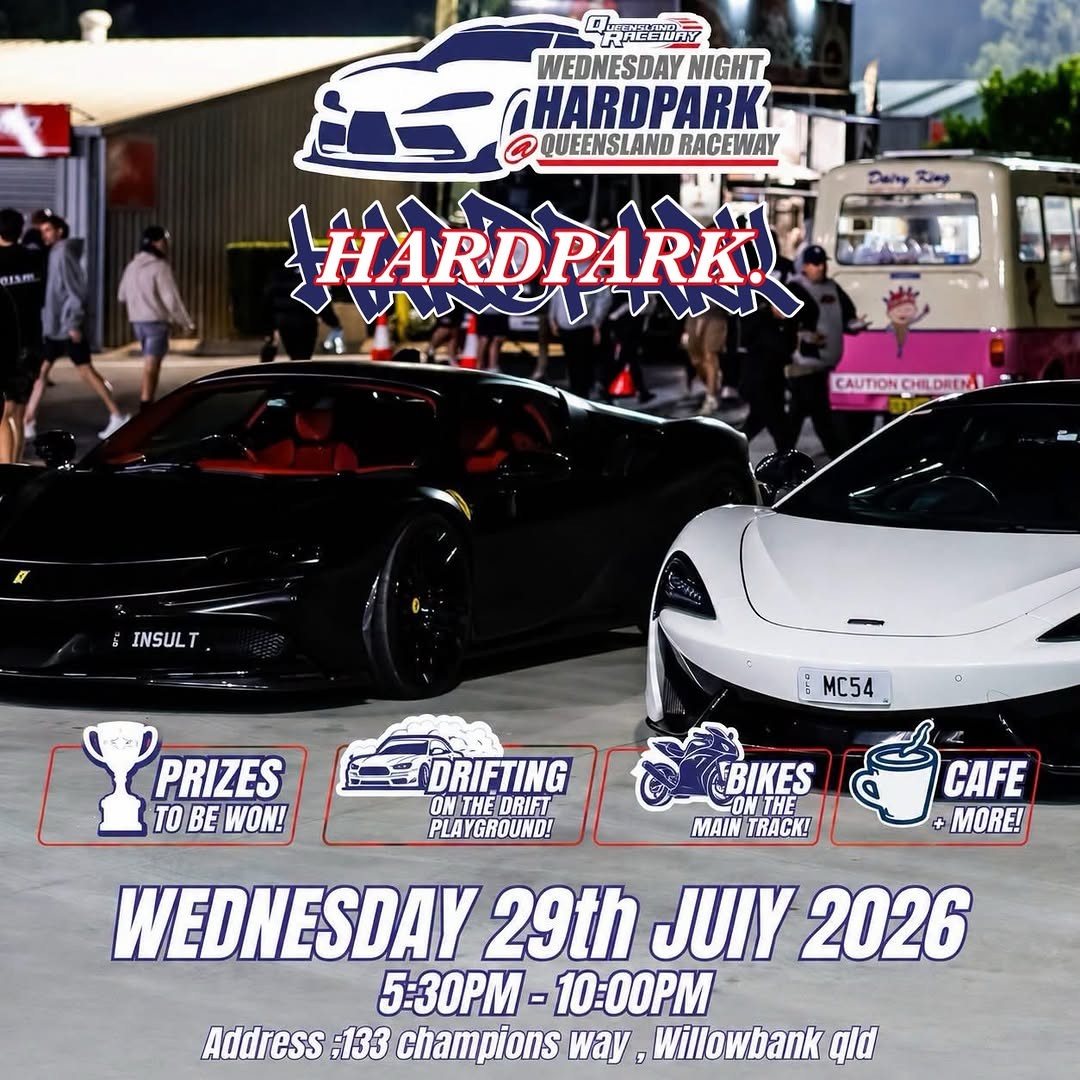 Wednesday Night Hardpark — JDM/Exotic car meet in Brisbane, QLD on Wednesday 29 July 2026