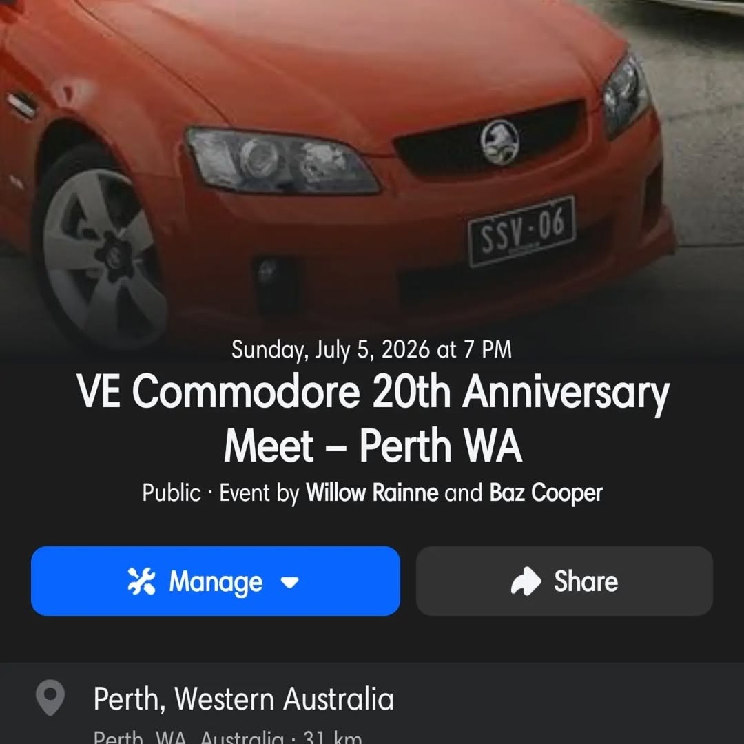 VE Commodore 20th Anniversary Meet — Muscle/Stance car meet in Perth, WA on Sunday 5 July 2026
