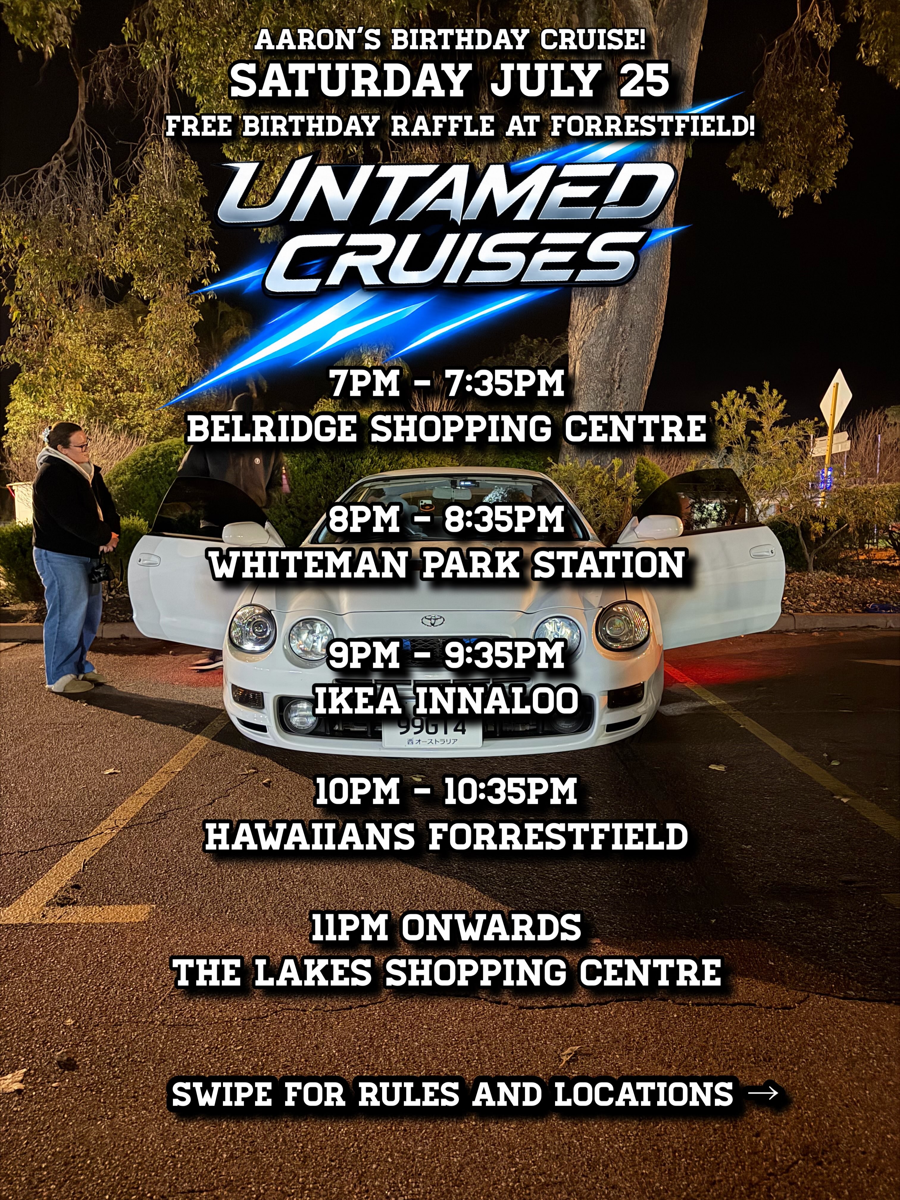 Aaron's Birthday Cruise — Muscle/JDM car meet in Perth, WA on Saturday 25 July 2026