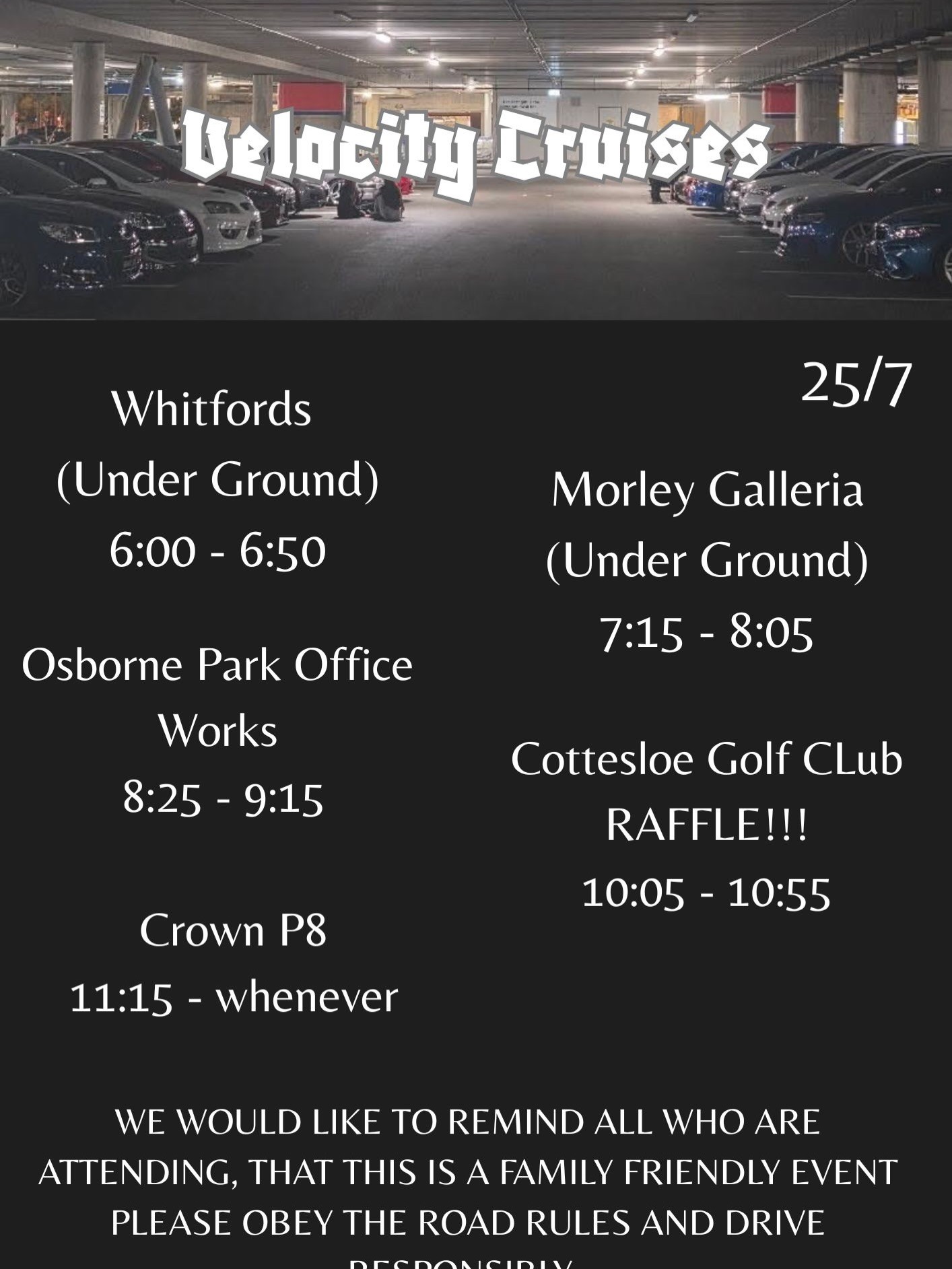Velocity Cruises — car meet in Perth, WA on Saturday 25 July 2026