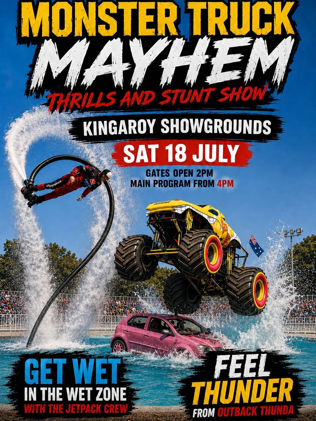 Monster Truck Mayhem Thrills and Stunt Show — 4x4 spectator event in Brisbane, QLD on Saturday 18 July 2026