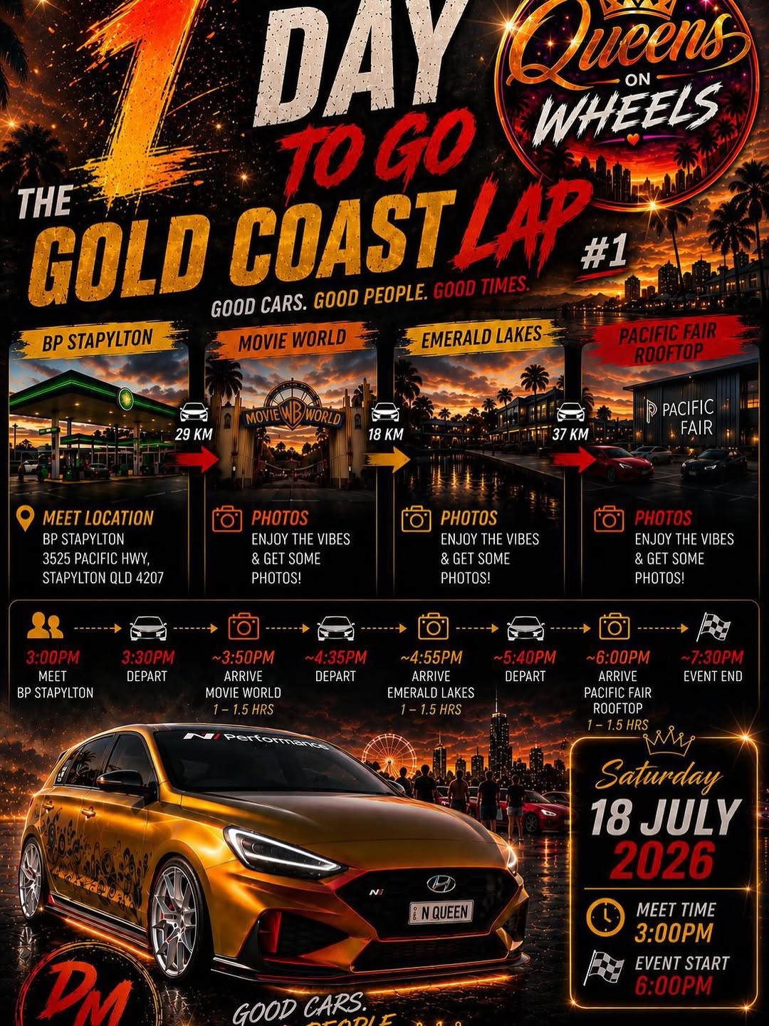 The Gold Coast Lap #1 — car meet in Gold Coast, QLD on Saturday 18 July 2026