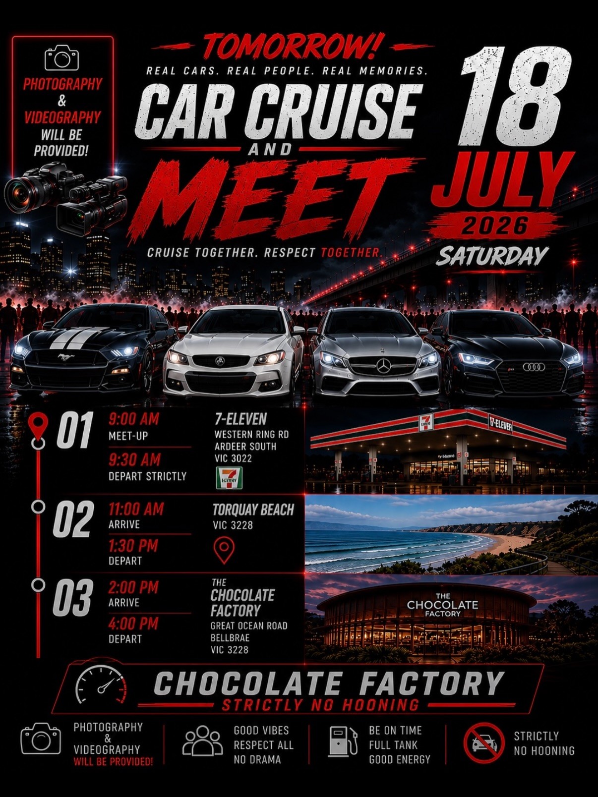 Car Cruise and Meet — Muscle/Euro car meet in Melbourne, VIC on Saturday 18 July 2026