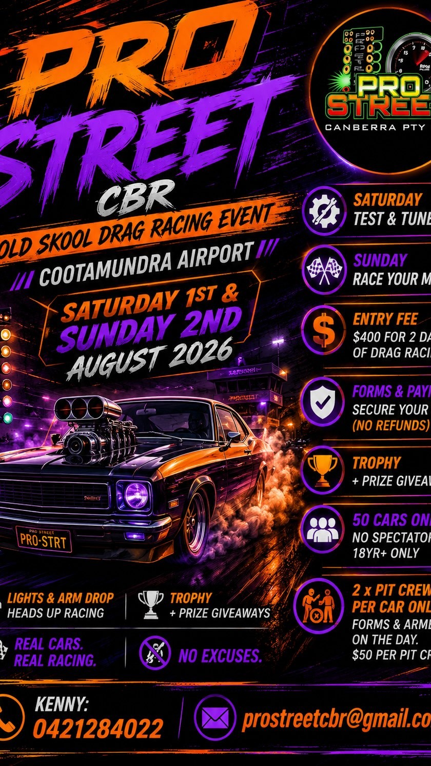 Pro Street CBR Old Skool Drag Racing Event — Classic/Muscle track day in Sydney, NSW on Saturday 1 August 2026