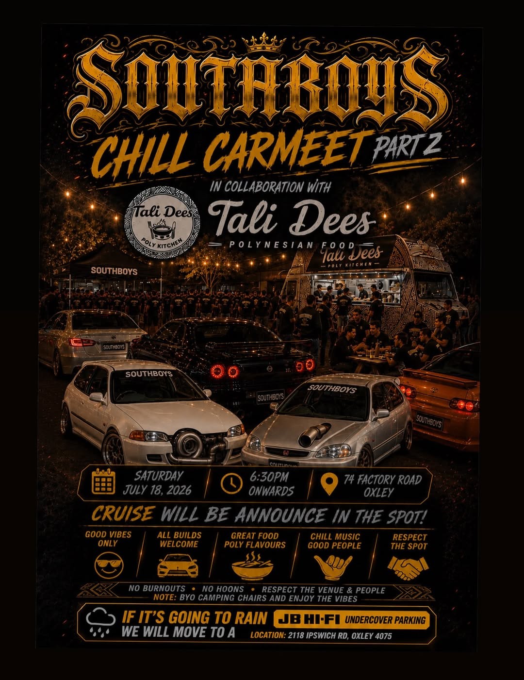 Southboys Chill Carmeet Part 2 — JDM car meet in Brisbane, QLD on Saturday 18 July 2026