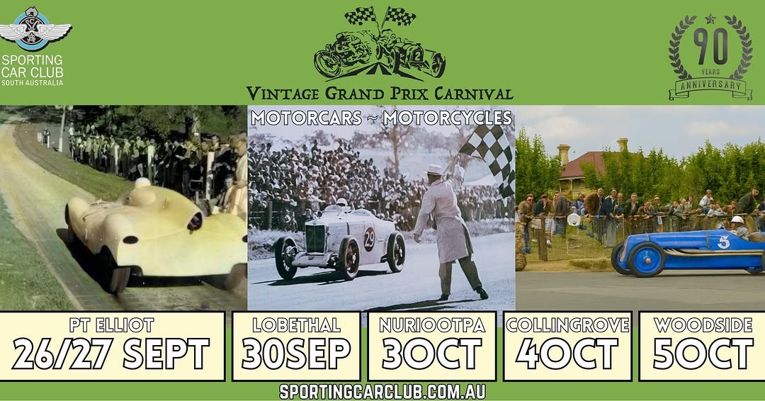 Vintage Grand Prix Carnival — Classic spectator event in Adelaide, SA on Saturday 26 September 2026