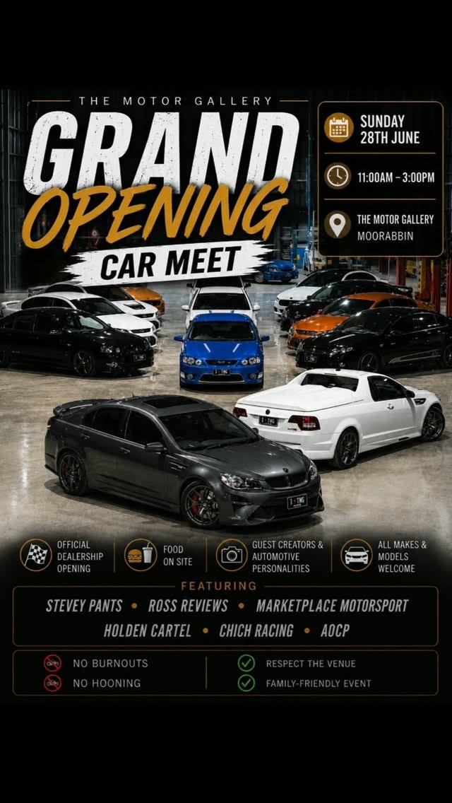 The Motor Gallery Grand Opening Car Meet — car meet in Melbourne, VIC on Sunday 28 June 2026