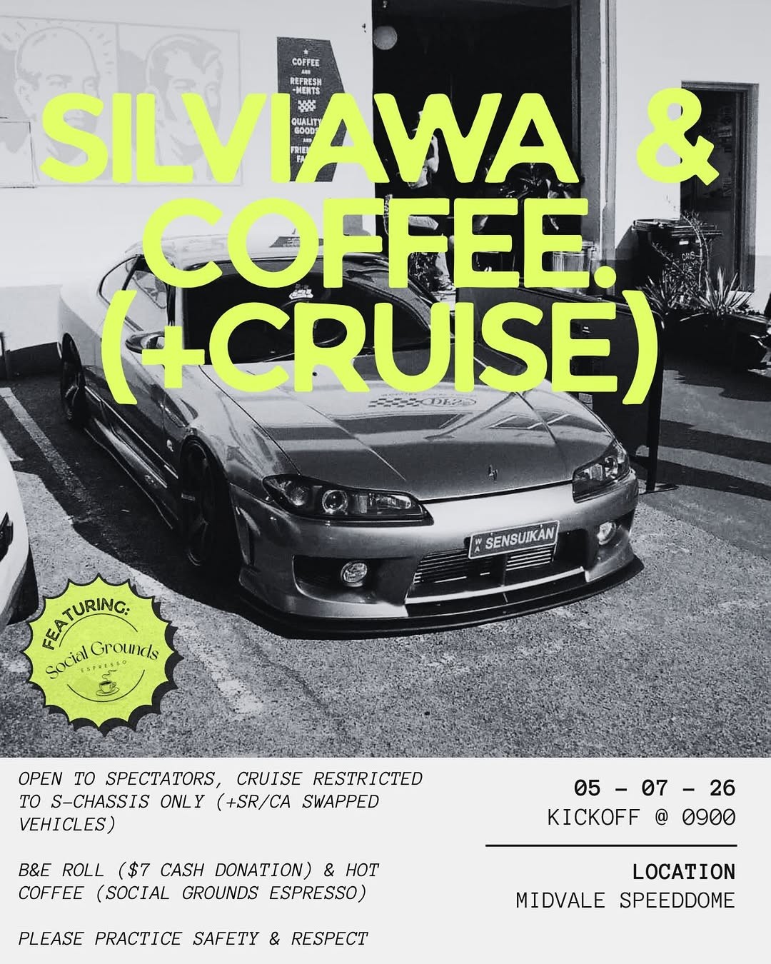 SILVIAWA & COFFEE (+CRUISE) — JDM/Stance car meet in Perth, WA on Sunday 5 July 2026