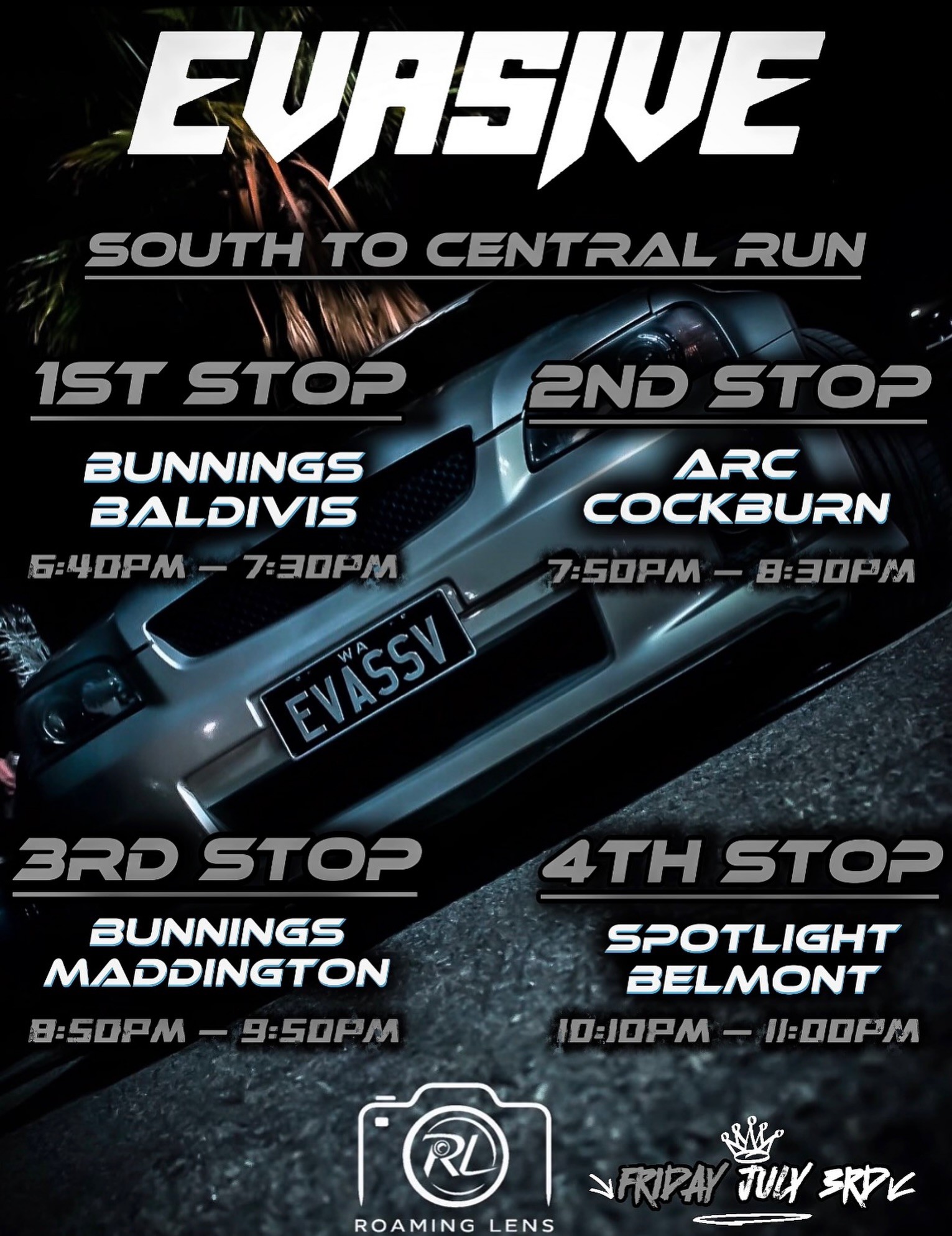 South to Central Run — JDM car meet in Perth, WA on Friday 3 July 2026
