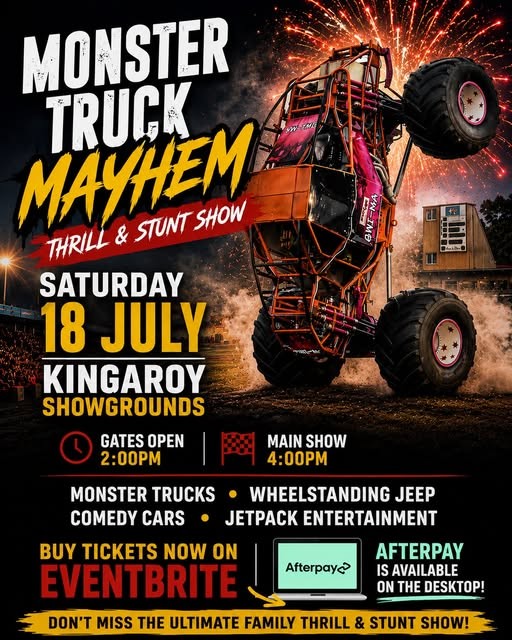 Monster Truck Mayhem Thrill & Stunt Show — 4x4 spectator event in Brisbane, QLD on Saturday 18 July 2026