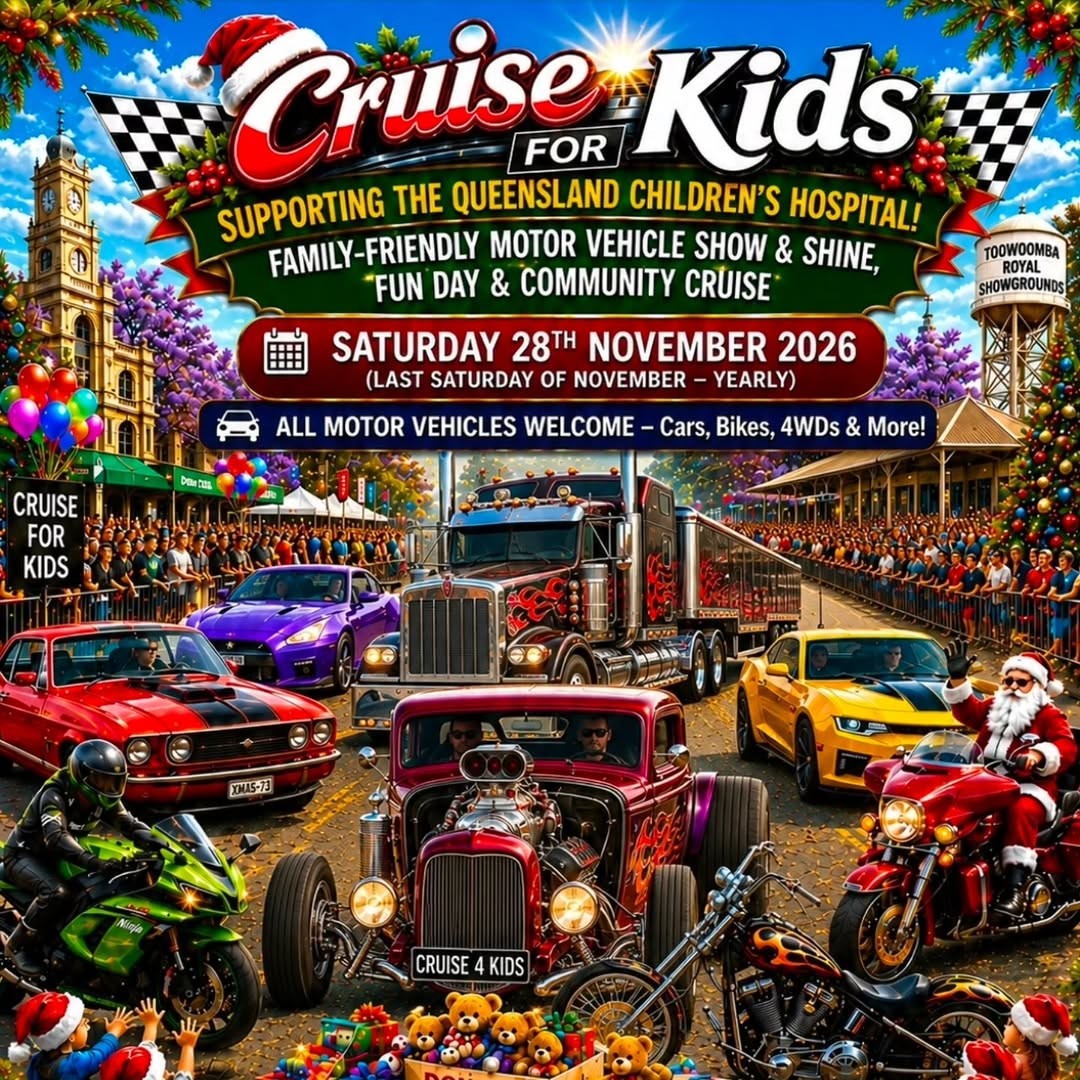 Cruise For Kids — Muscle/JDM car meet in Toowoomba, QLD on Saturday 28 November 2026