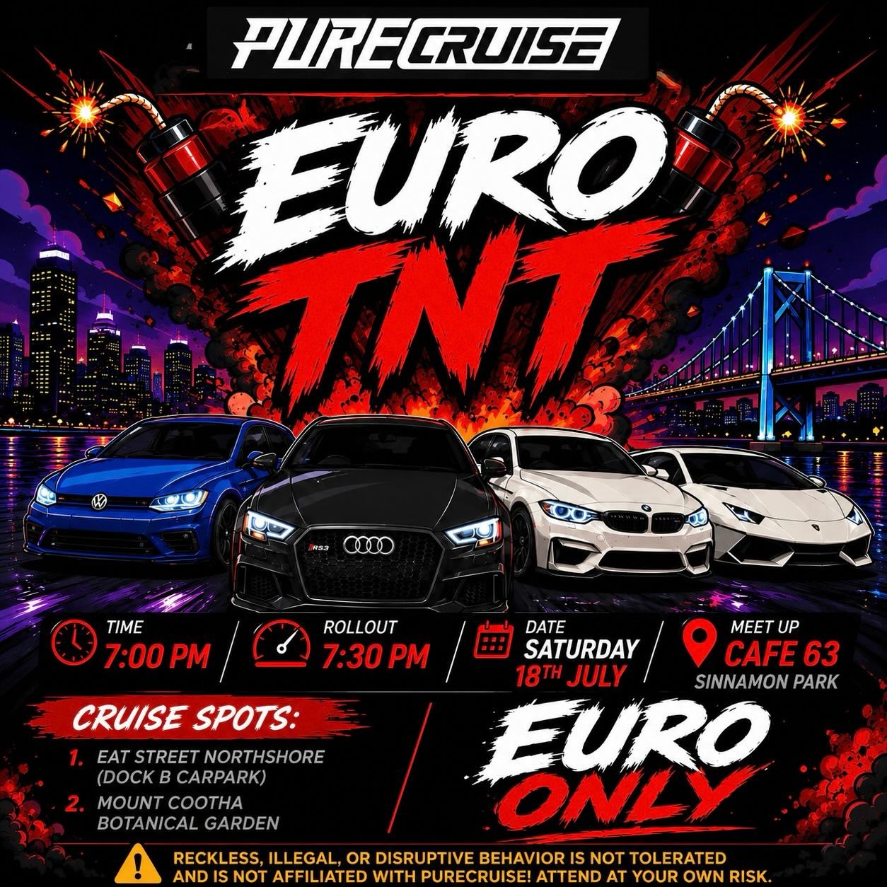 Pure Cruise: Euro TNT — Euro car meet in Brisbane, QLD on Saturday 18 July 2026