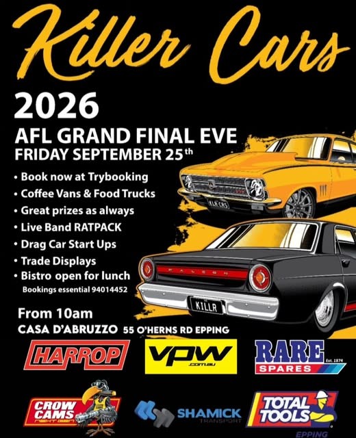 Killer Cars AFL Grand Final Eve — Muscle car meet in Melbourne, VIC on Friday 25 September 2026