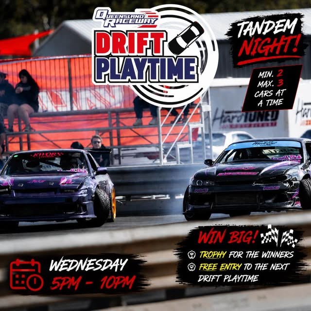 Drift Playtime Tandem Night — Classic track day in Brisbane, QLD on Wednesday 1 July 2026