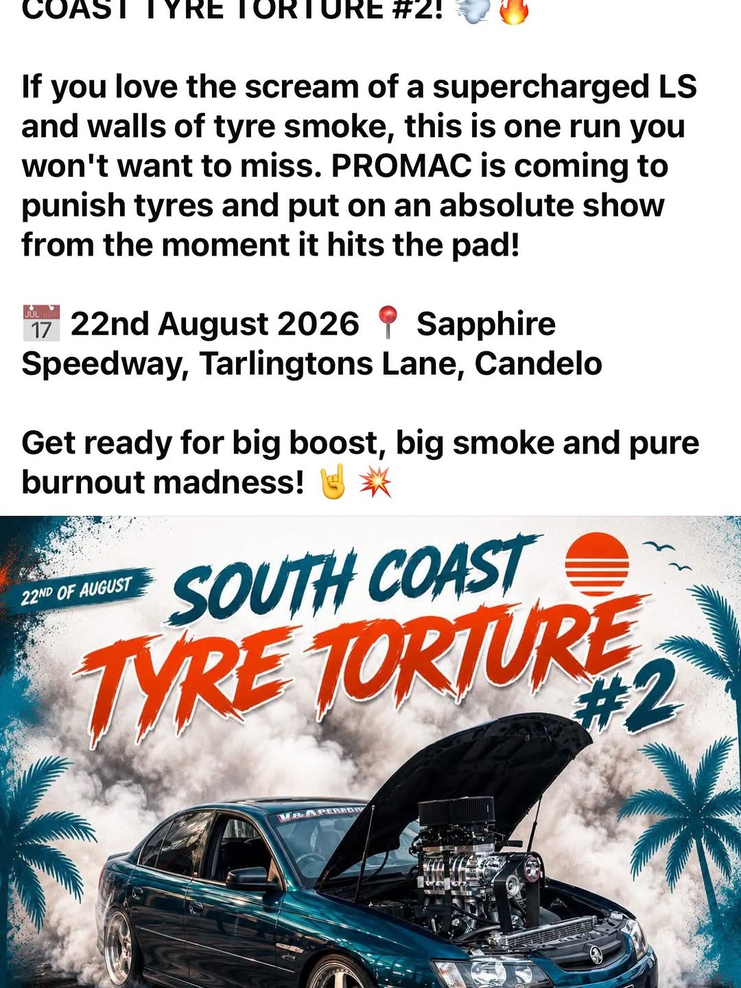 South Coast Tyre Torture #2 — Muscle spectator event in Sydney, NSW on Saturday 22 August 2026
