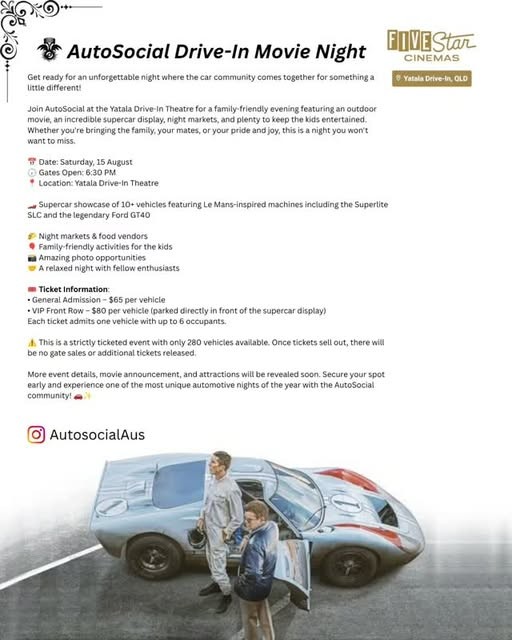 AutoSocial Drive-In Movie Night — Classic/Exotic car meet in Gold Coast, QLD on Saturday 15 August 2026