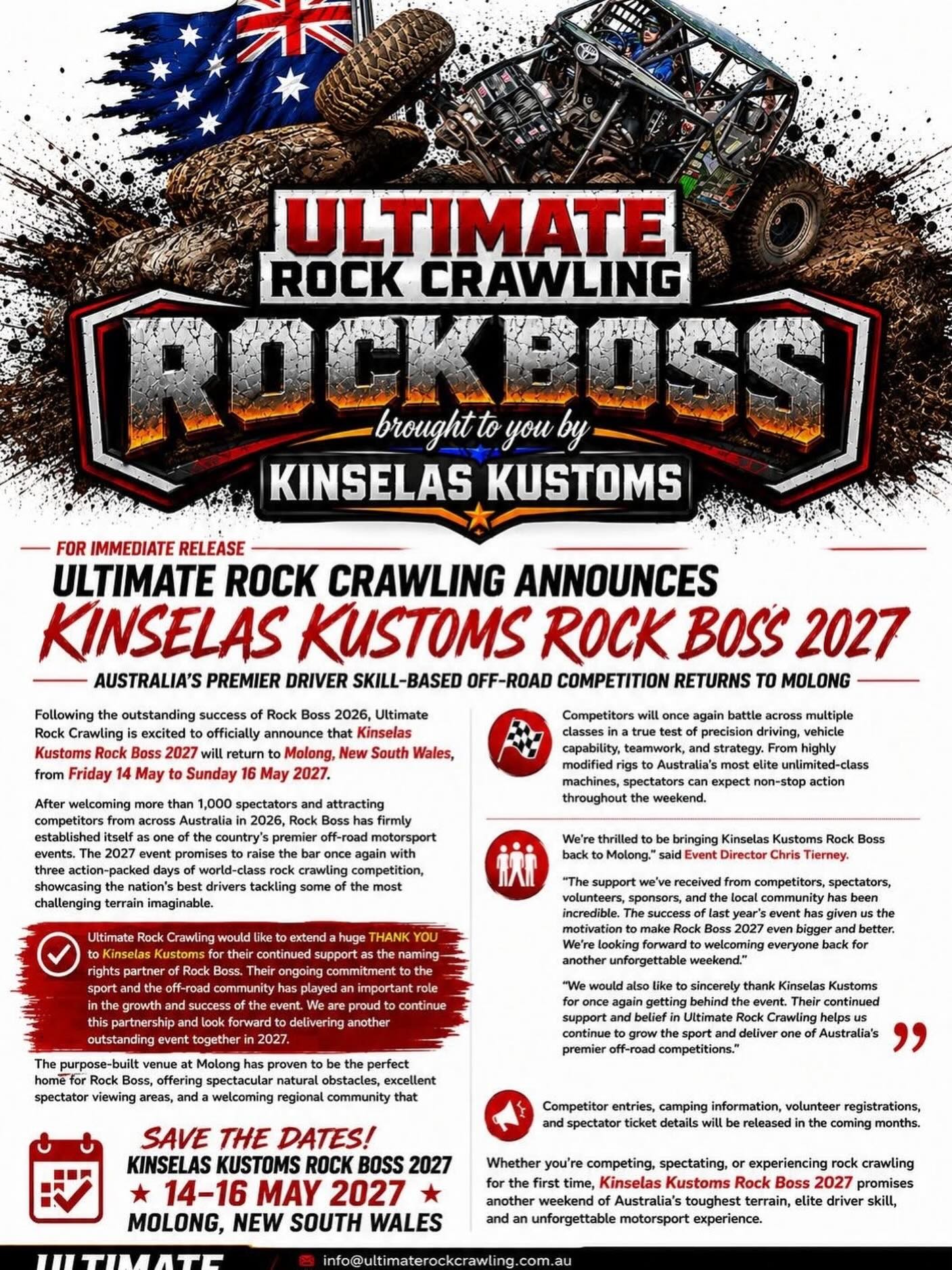 Kinselas Kustoms Rock Boss 2027 — 4x4 spectator event in Sydney, NSW on Friday 14 May 2027