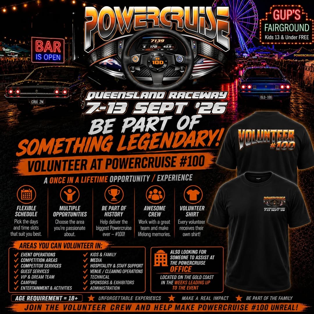 Powercruise #100 — Muscle spectator event in Brisbane, QLD on Monday 7 September 2026