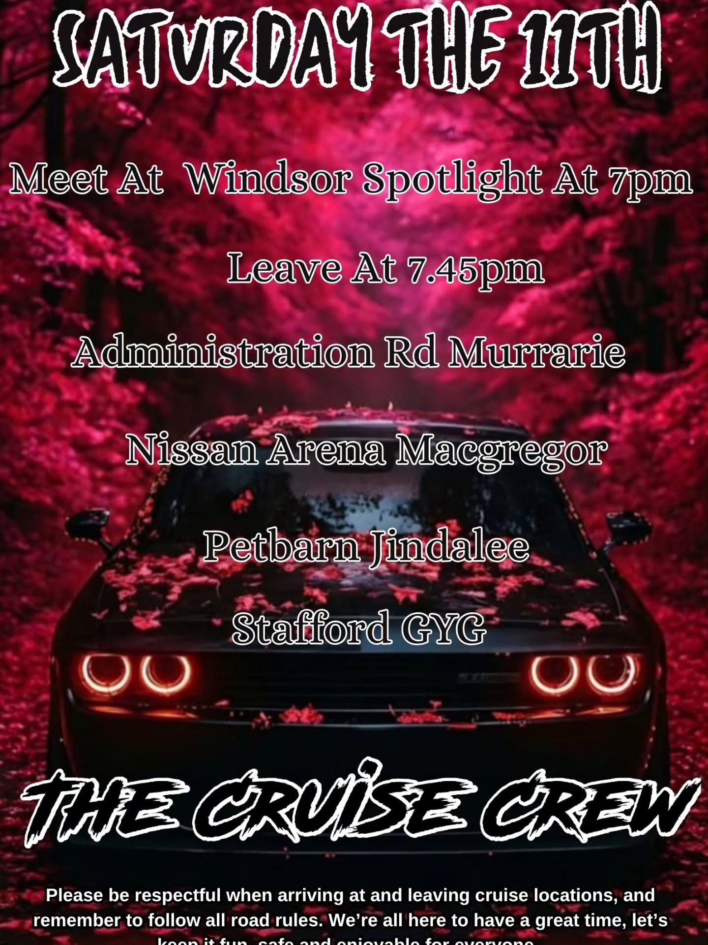 Saturday Night Cruise — JDM/Muscle car meet in Brisbane, QLD on Saturday 11 July 2026