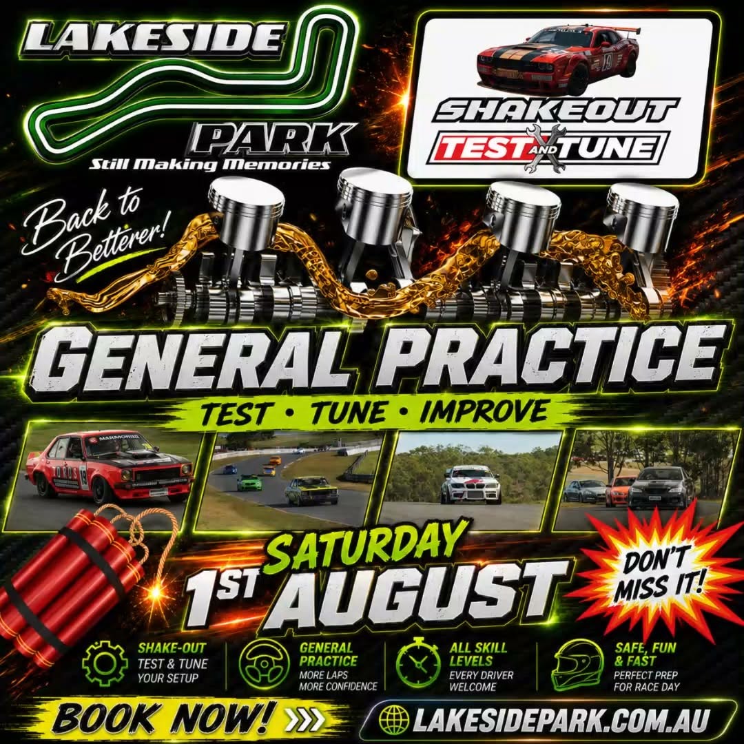 Lakeside Park Shake-Out Test & Tune & General Practice — JDM/Muscle track day in Brisbane, QLD on Saturday 1 August 2026