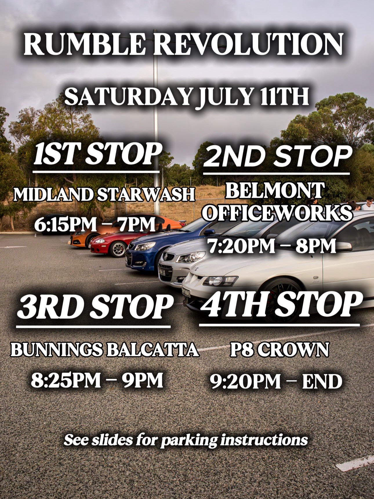 Rumble Revolution — JDM car meet in Perth, WA on Saturday 11 July 2026