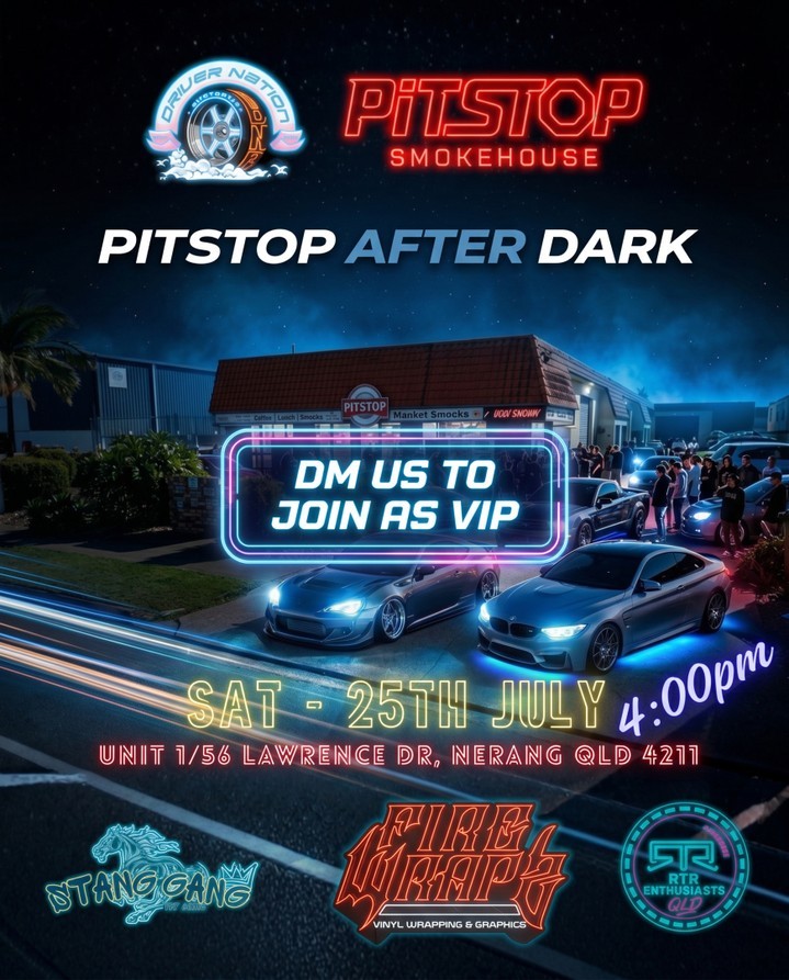 Pitstop After Dark — Muscle car meet in Gold Coast, QLD on Saturday 25 July 2026