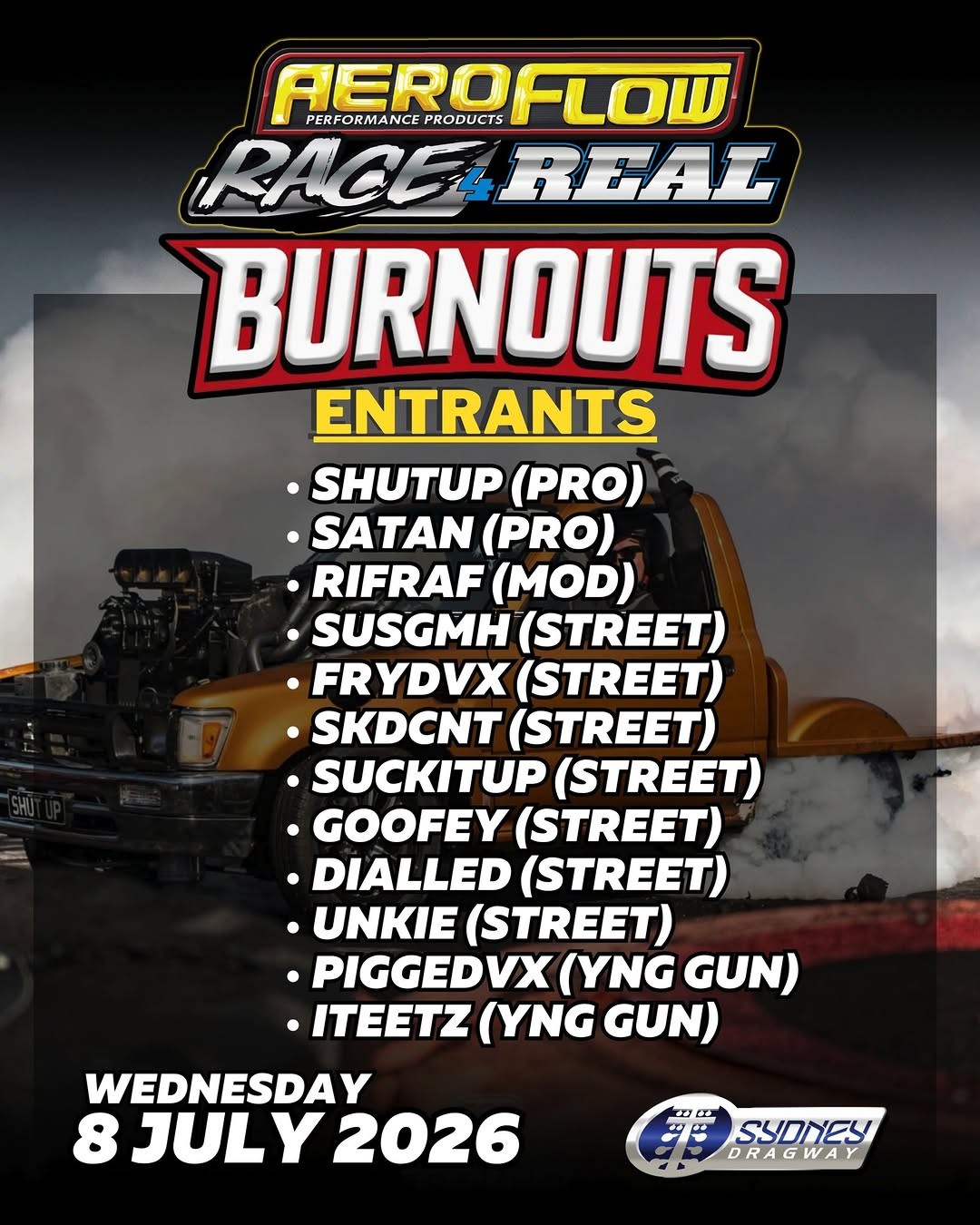 Aeroflow Race 4 Real — Muscle track day in Sydney, NSW on Wednesday 8 July 2026