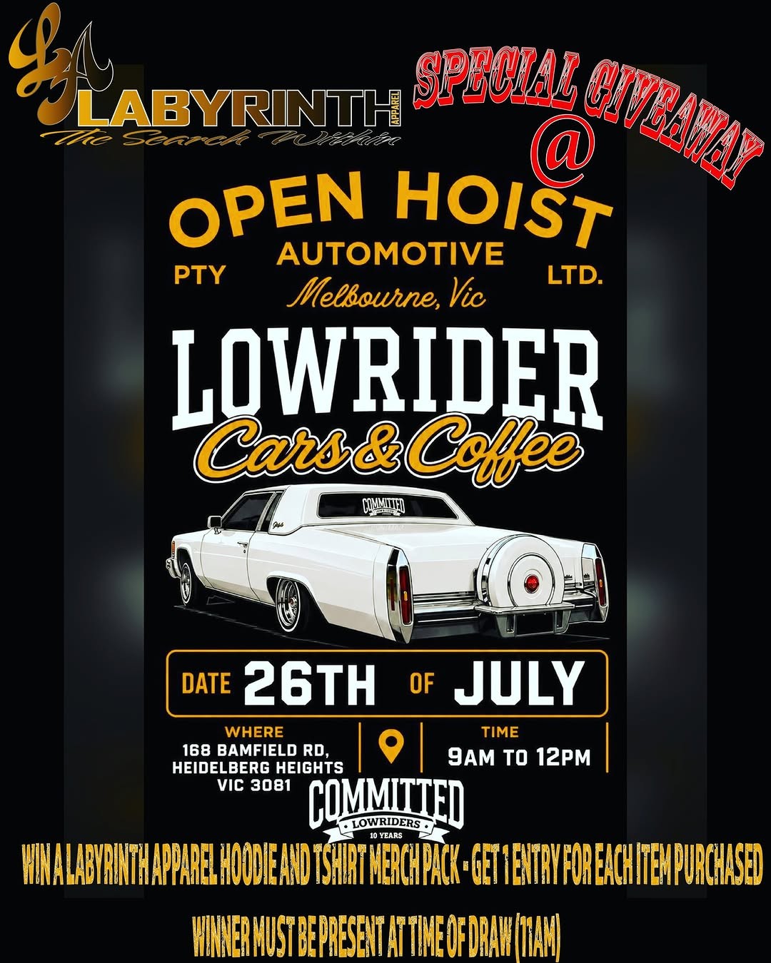 Lowrider Cars & Coffee — Classic/Stance car meet in Melbourne, VIC on Sunday 26 July 2026