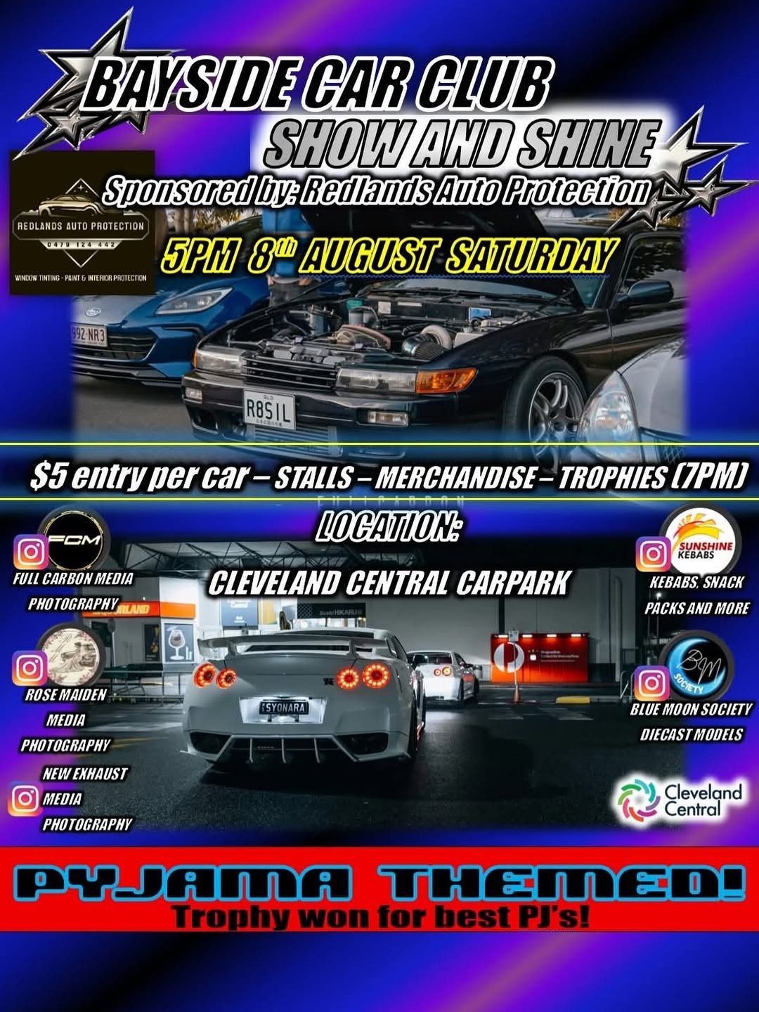 Bayside Car Club Show and Shine — JDM car meet in Brisbane, QLD on Saturday 8 August 2026