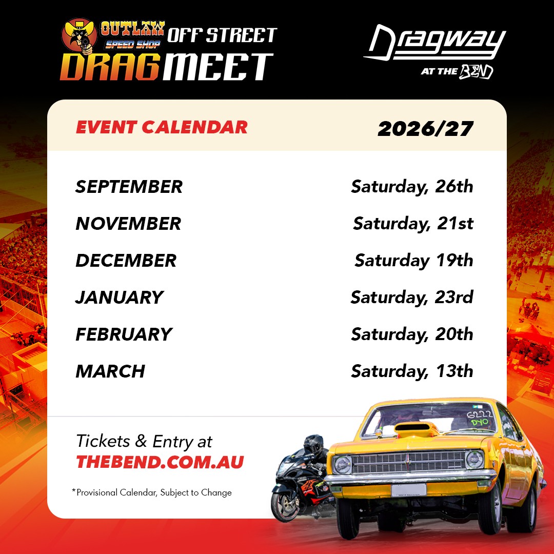 Outlaw Speed Shop Off Street Drag Meet — Muscle track day in Adelaide, SA on Saturday 26 September 2026
