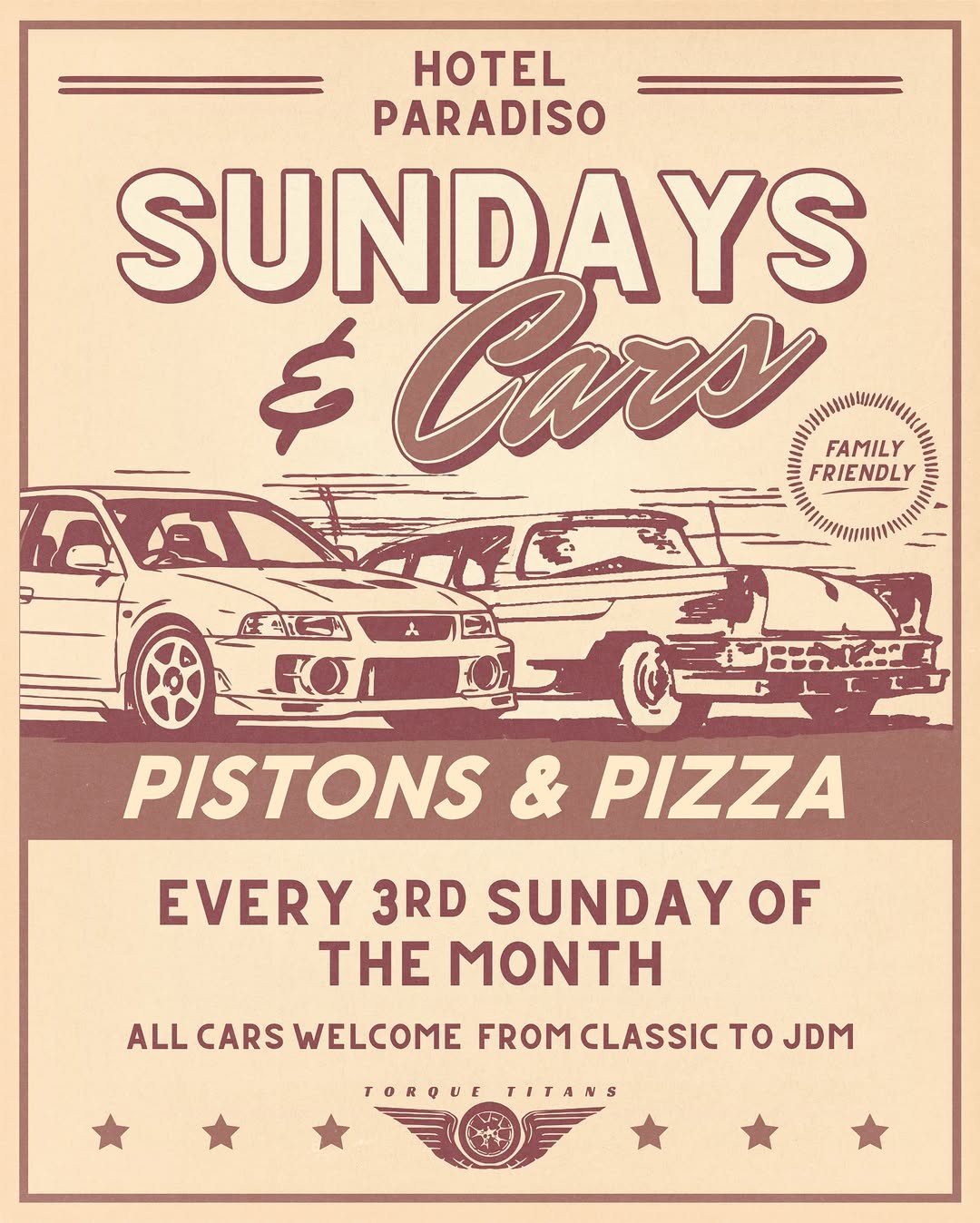 Pistons & Pizza — Classic/Euro car meet in Melbourne, VIC on Sunday 19 July 2026