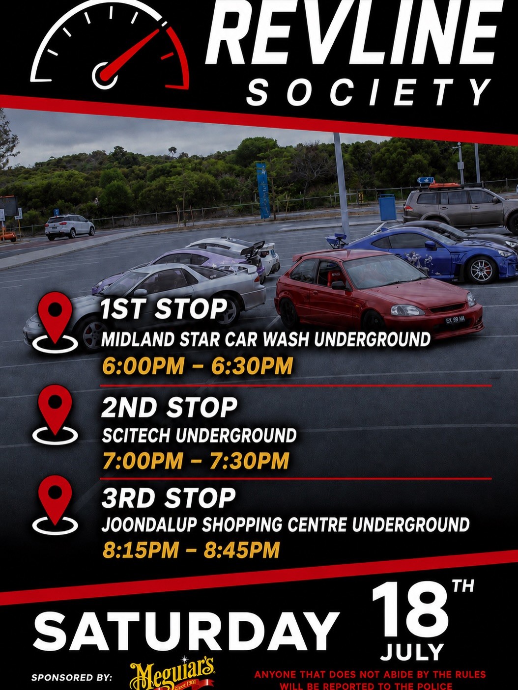 Revline Society Charity Cruise — JDM car meet in Perth, WA on Saturday 18 July 2026
