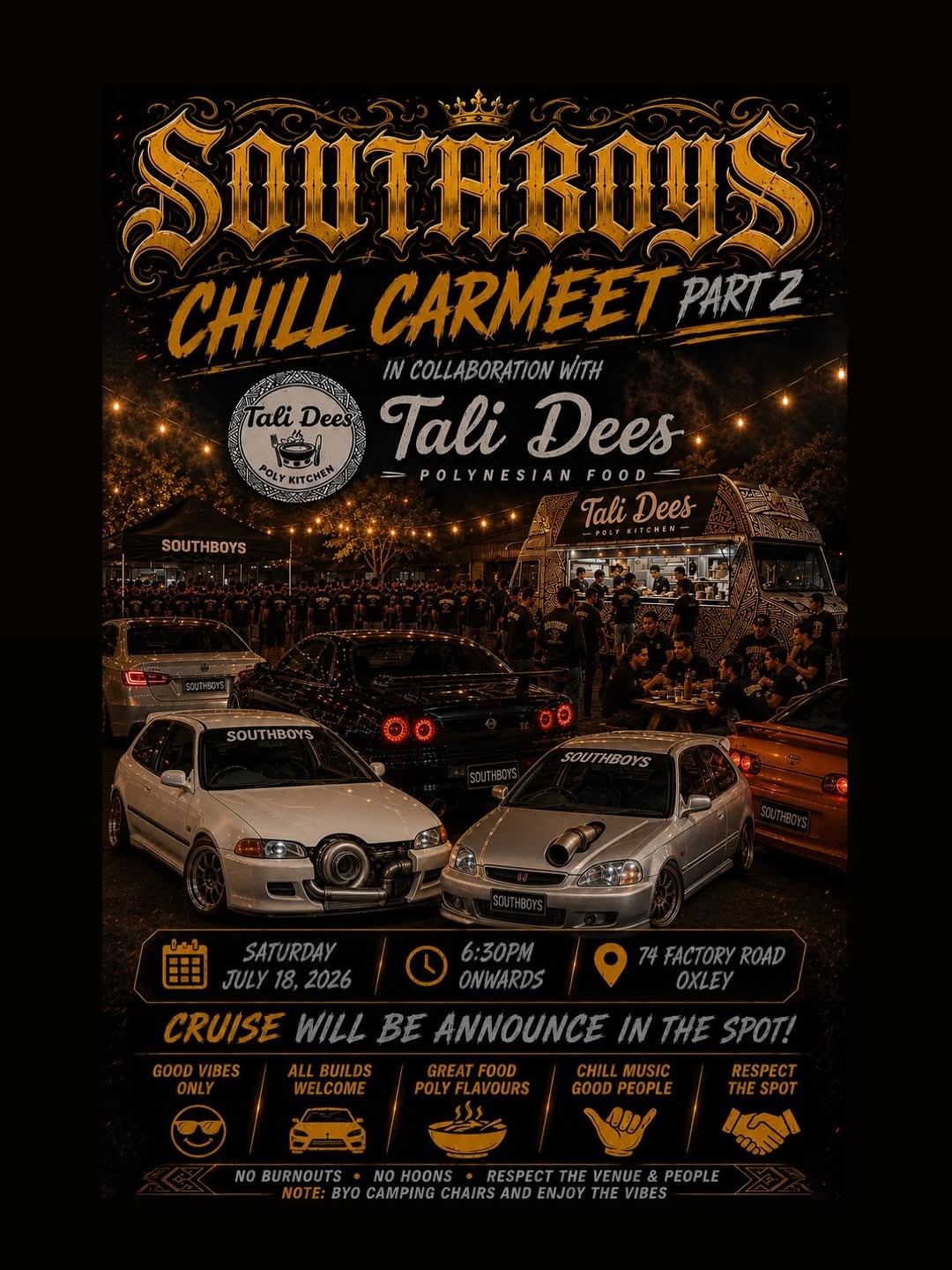Southboys Chill Carmeet Part 2 — JDM car meet in Brisbane, QLD on Saturday 18 July 2026