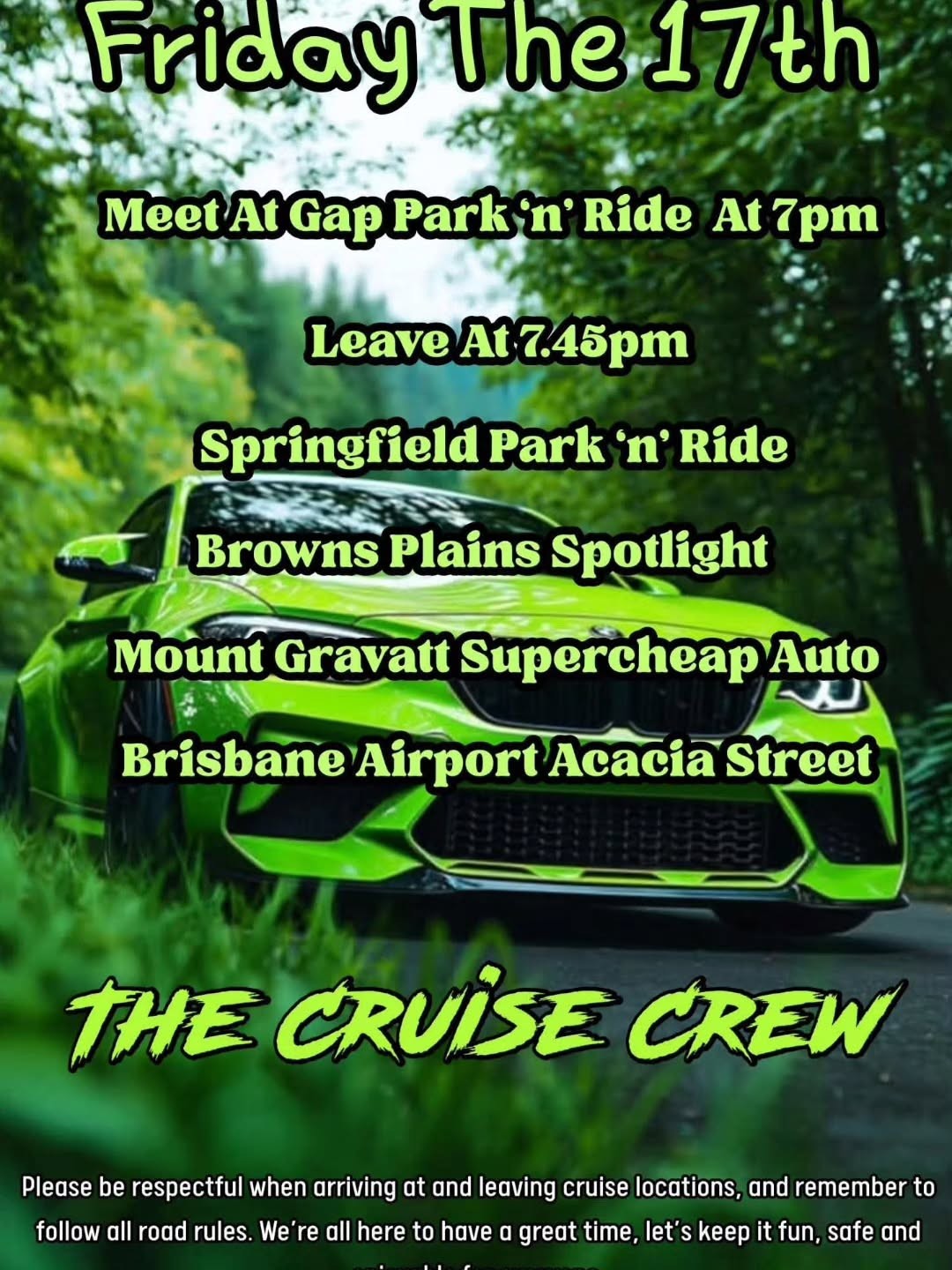 The Cruise Crew Friday Night Cruise — JDM car meet in Brisbane, QLD on Friday 17 July 2026