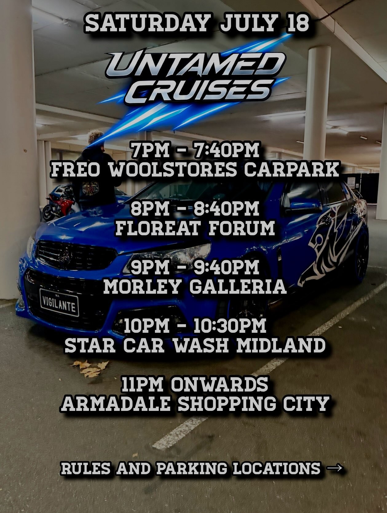 Untamed Cruises — Muscle car meet in Perth, WA on Saturday 18 July 2026