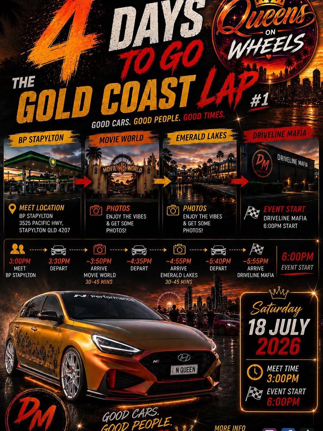 The Gold Coast Lap #1 — car meet in Gold Coast, QLD on Saturday 18 July 2026