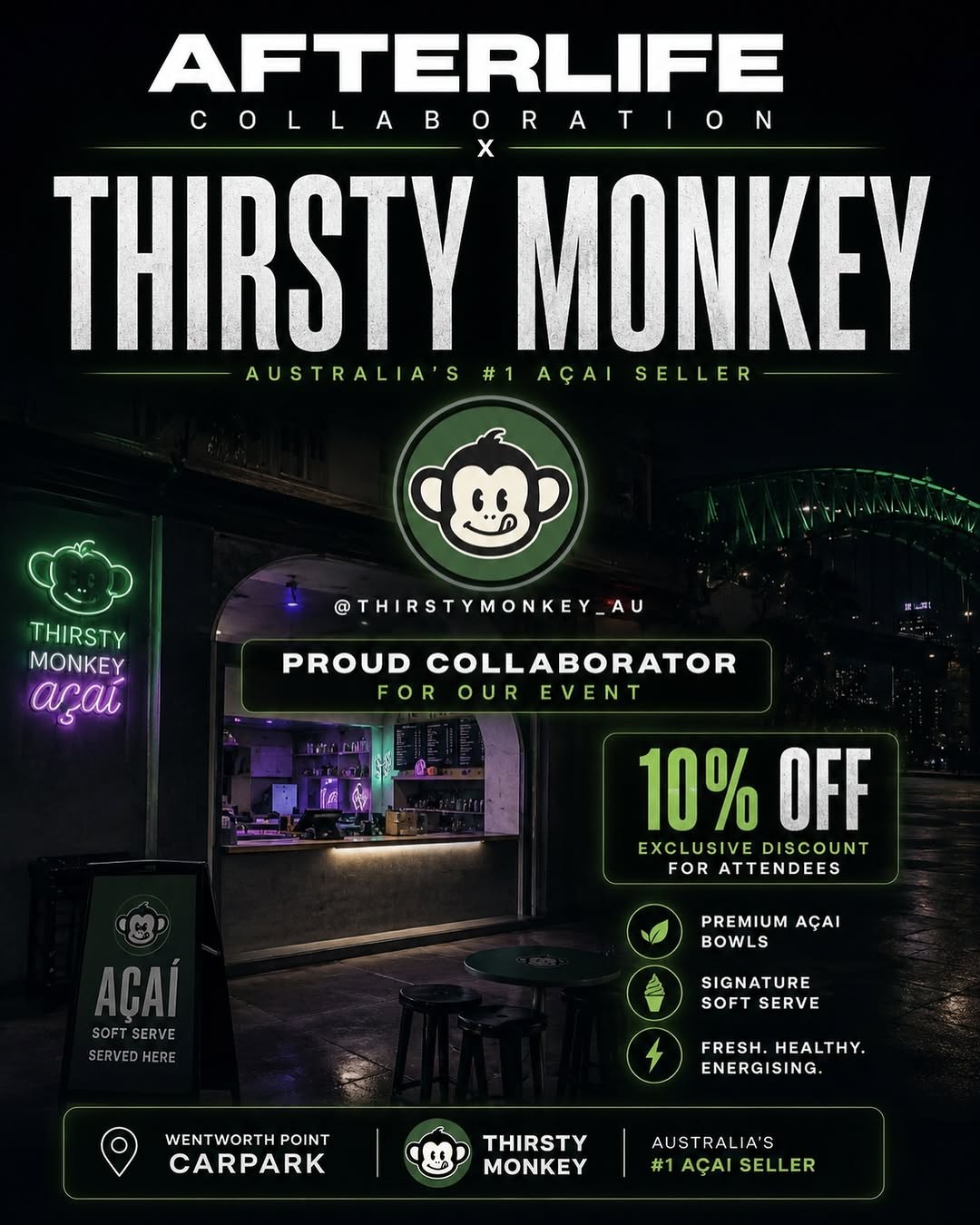 Afterlife x Thirsty Monkey Community Meet — JDM/Stance car meet in Sydney, NSW on Sunday 19 July 2026