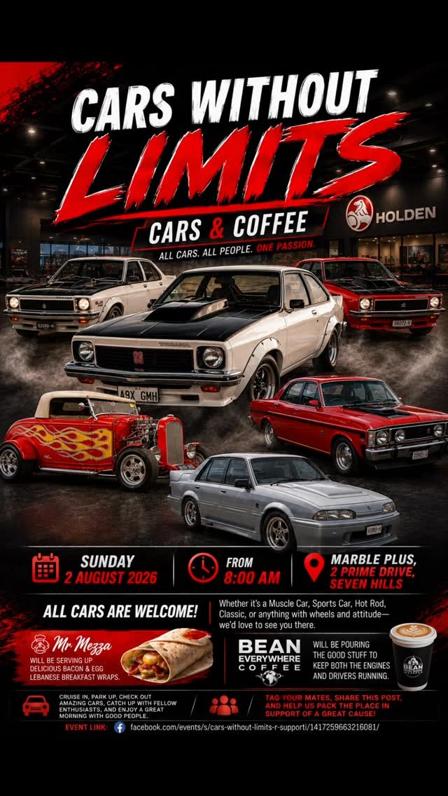 Cars Without Limits Cars & Coffee — Muscle/Classic car meet in Sydney, NSW on Sunday 2 August 2026