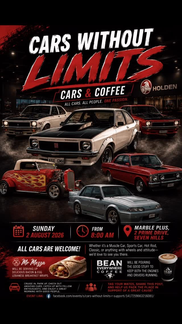 Cars Without Limits Cars & Coffee — Classic/Exotic car meet in Sydney, NSW on Sunday 2 August 2026