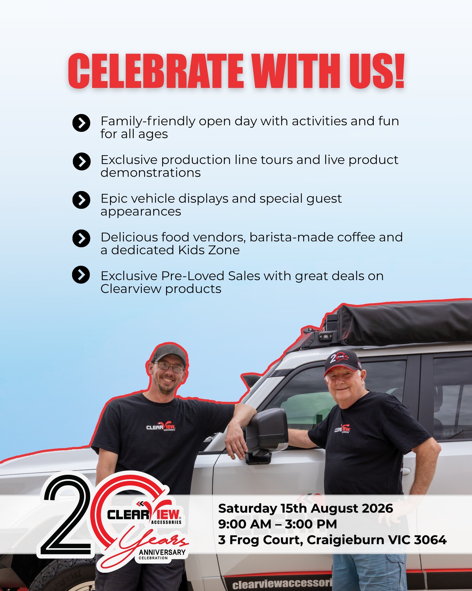 Clearview 20 Years Anniversary Celebration — 4x4 car meet in Melbourne, VIC on Saturday 15 August 2026