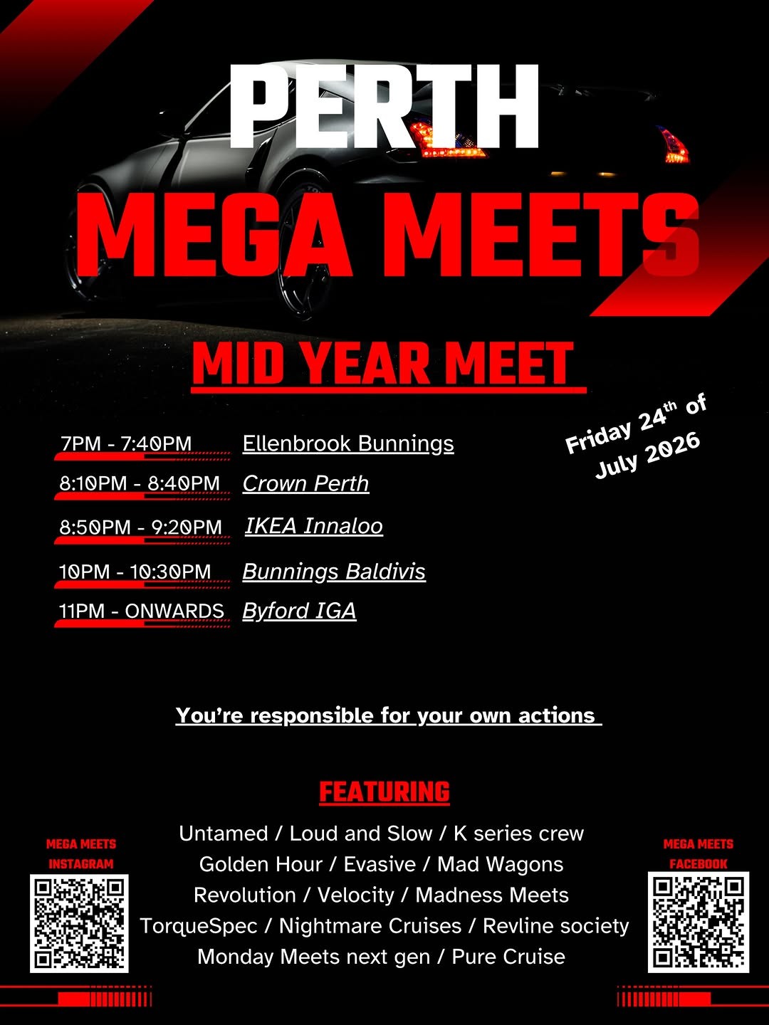 Perth Mega Meets - Mid Year Meet — JDM/Muscle car meet in Perth, WA on Friday 24 July 2026