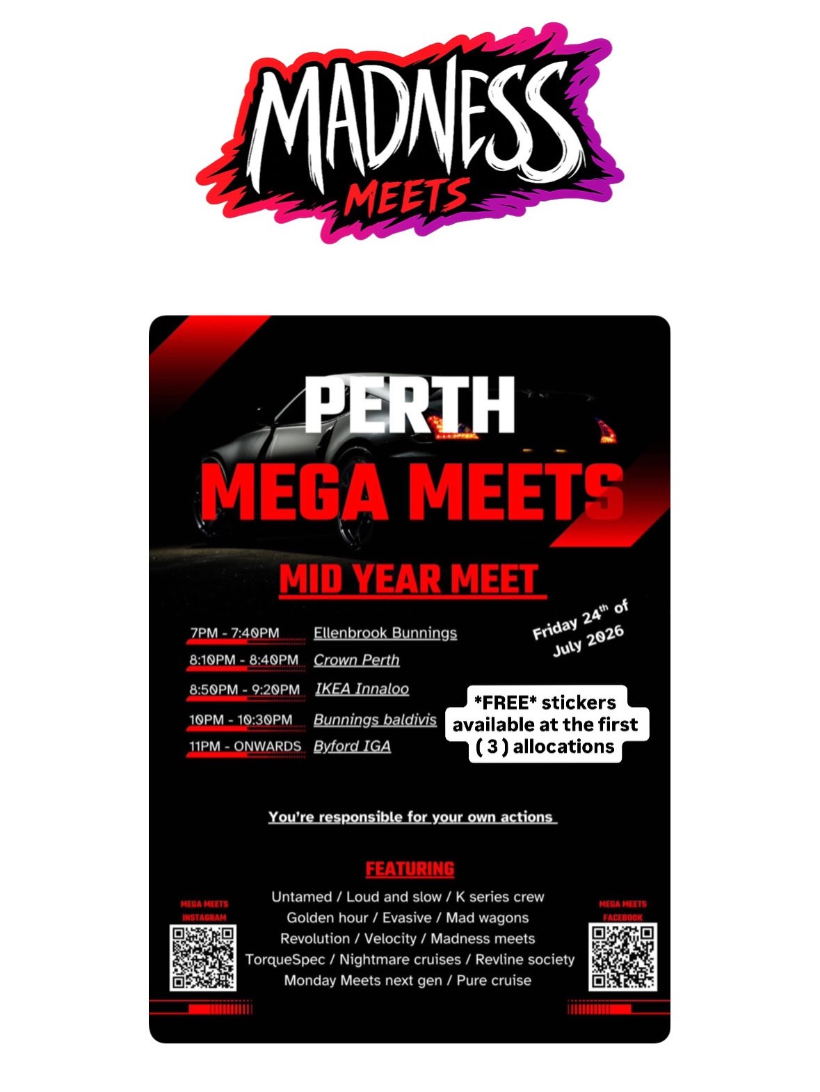 Perth Mega Meets - Mid Year Meet — Muscle/JDM car meet in Perth, WA on Friday 24 July 2026