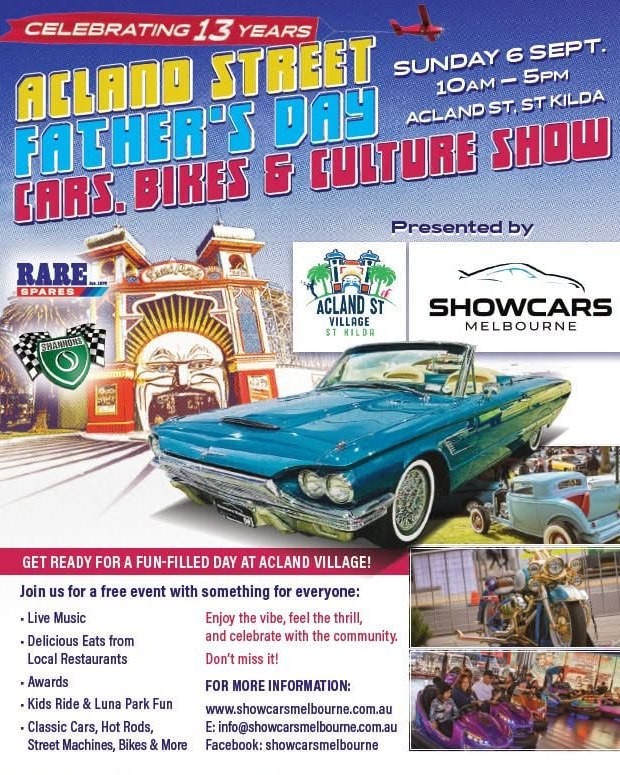 Acland Street Father's Day Car & Bike Show — Classic/Muscle car meet in Melbourne, VIC on Sunday 6 September 2026