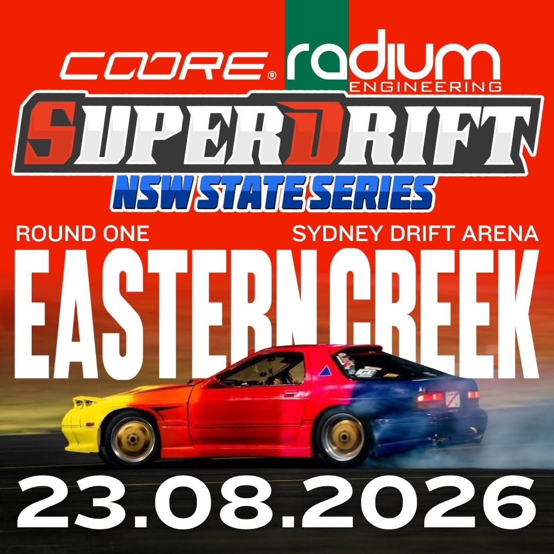 Super Drift NSW State Series Round One — JDM spectator event in Sydney, NSW on Sunday 23 August 2026