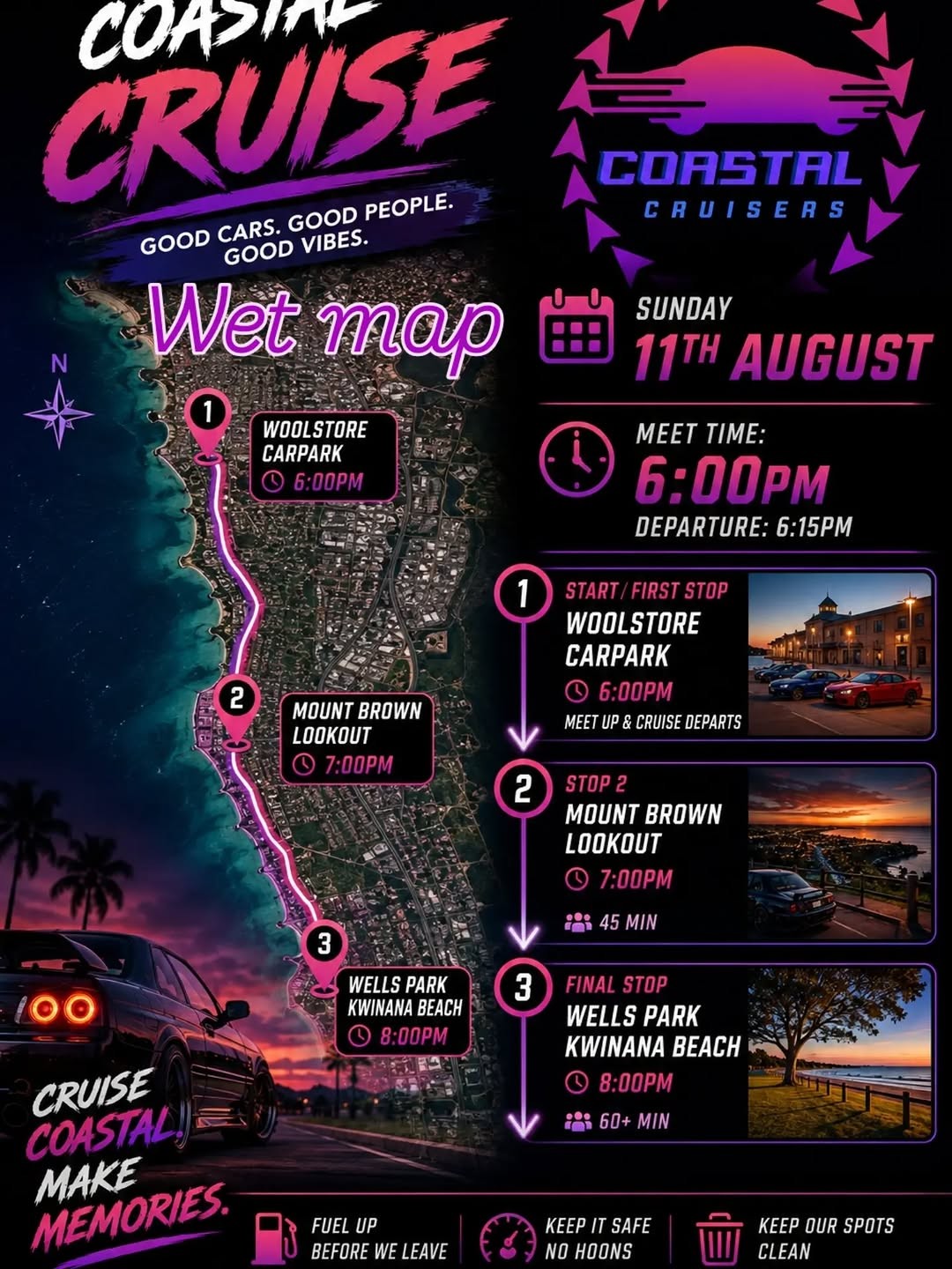 Coastal Cruise — car meet in Perth, WA on Tuesday 11 August 2026