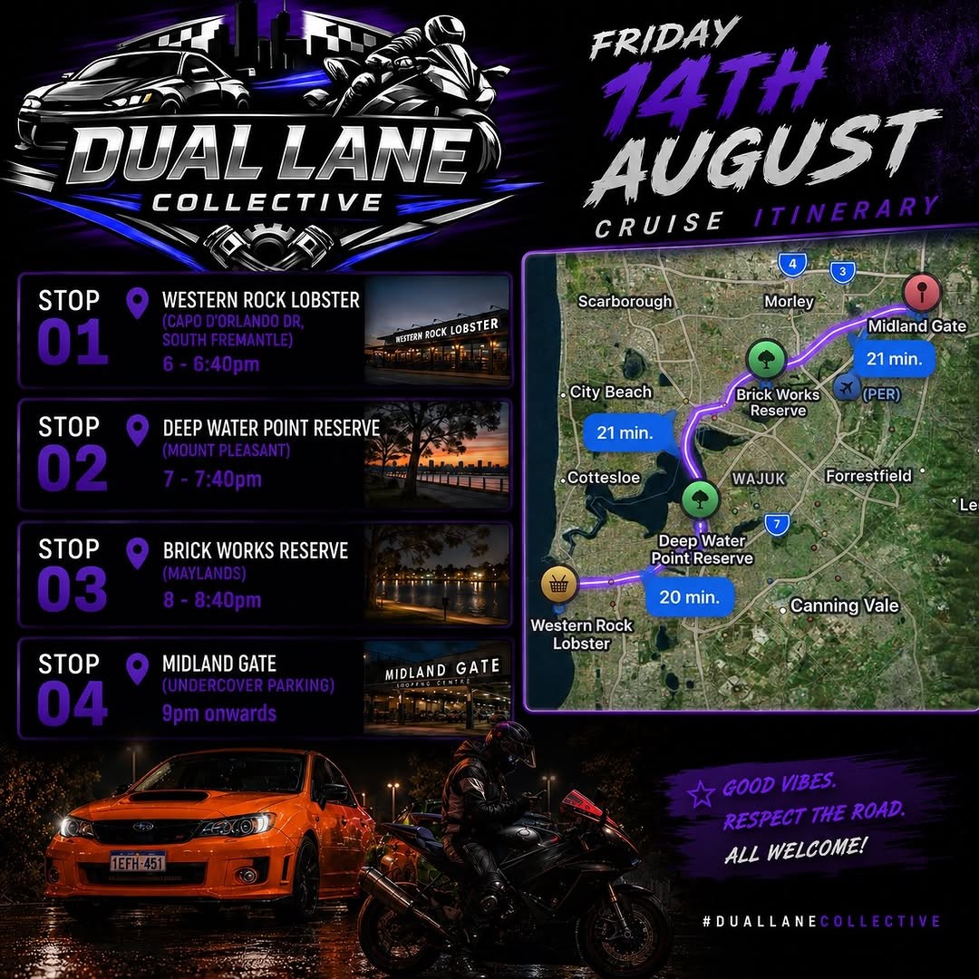 DLC Friday Cruise — JDM car meet in Perth, WA on Friday 14 August 2026