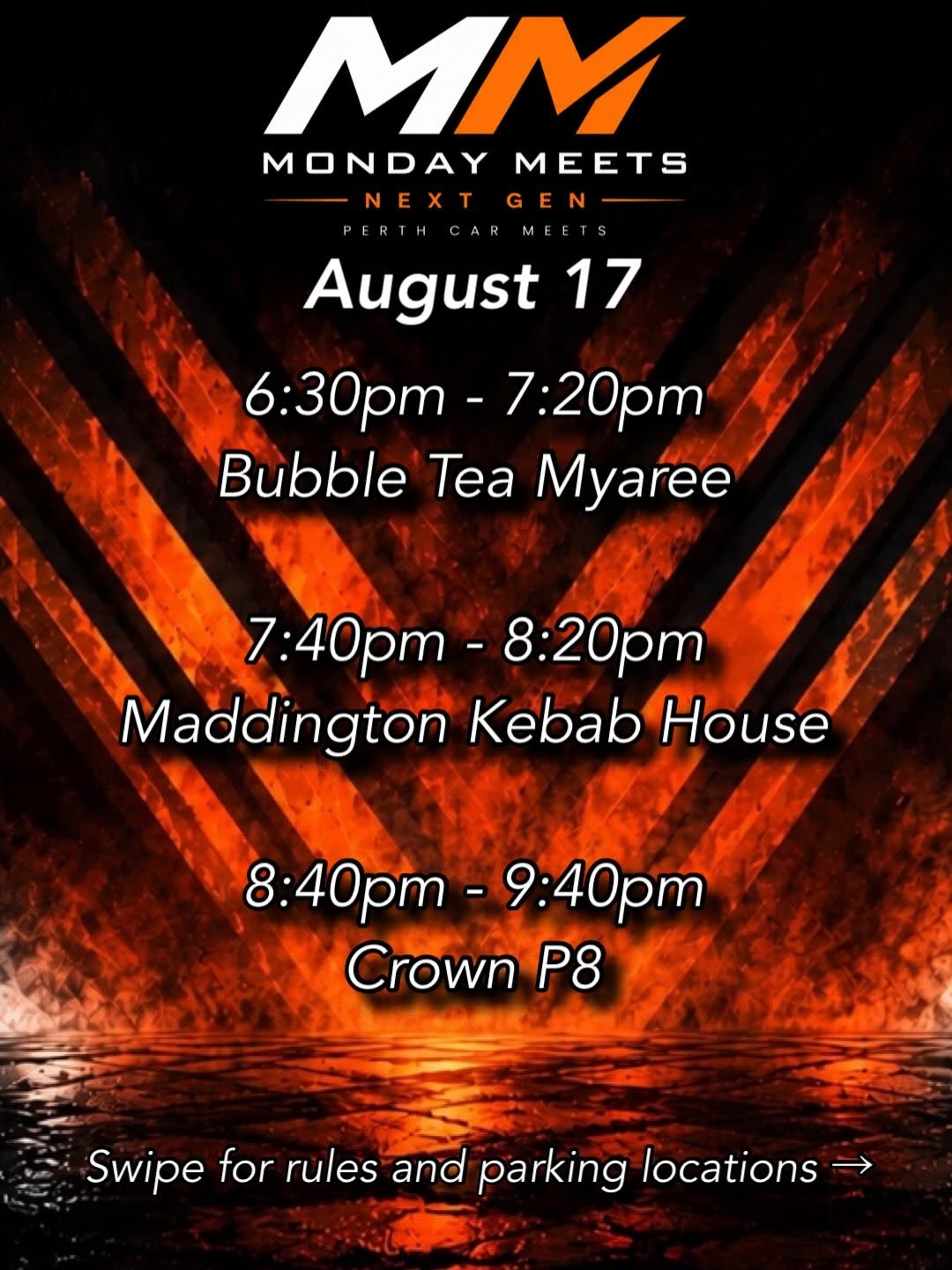 MM Monday Meets — car meet in Perth, WA on Monday 17 August 2026