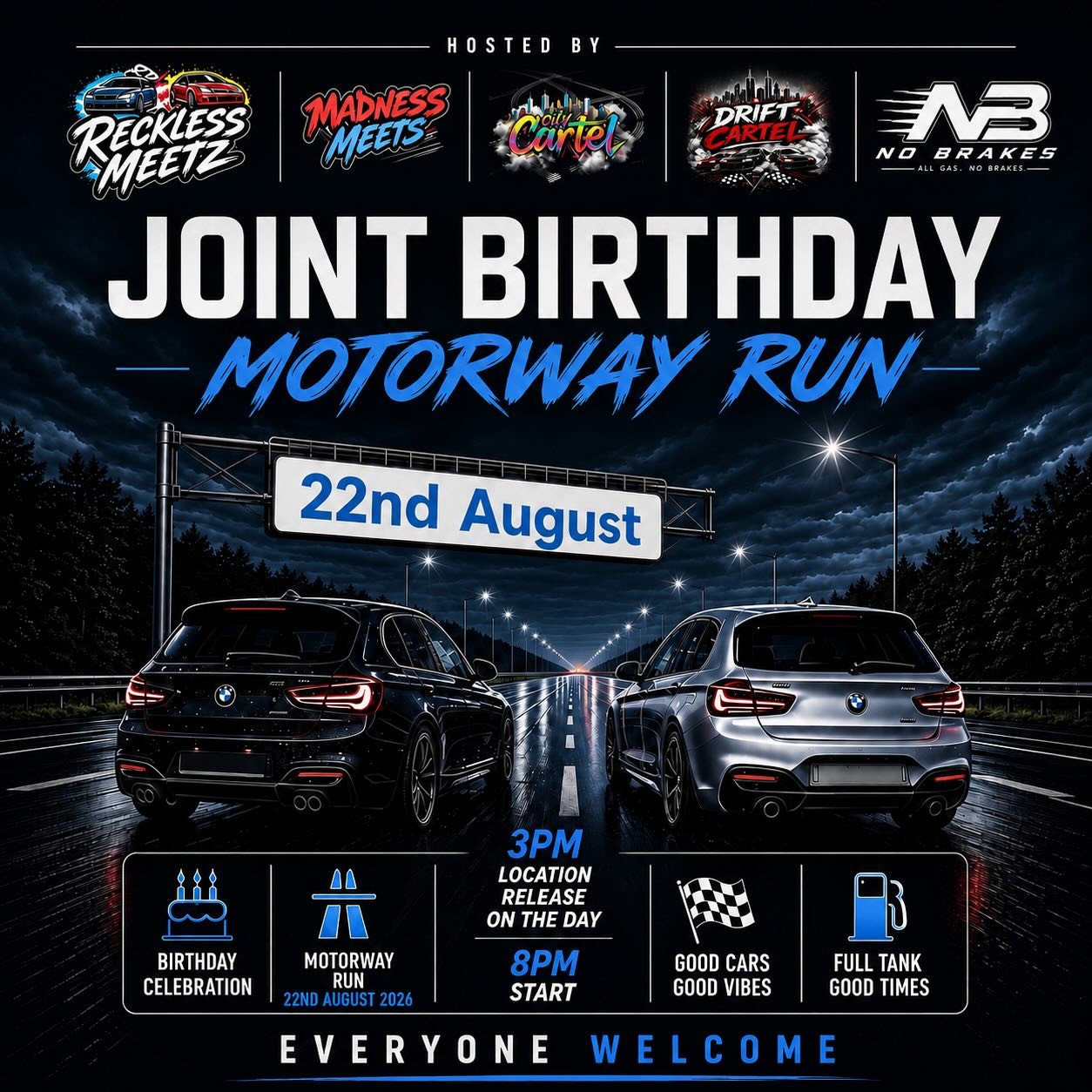 Joint Birthday Motorway Run — JDM/Euro car meet in International on Saturday 22 August 2026