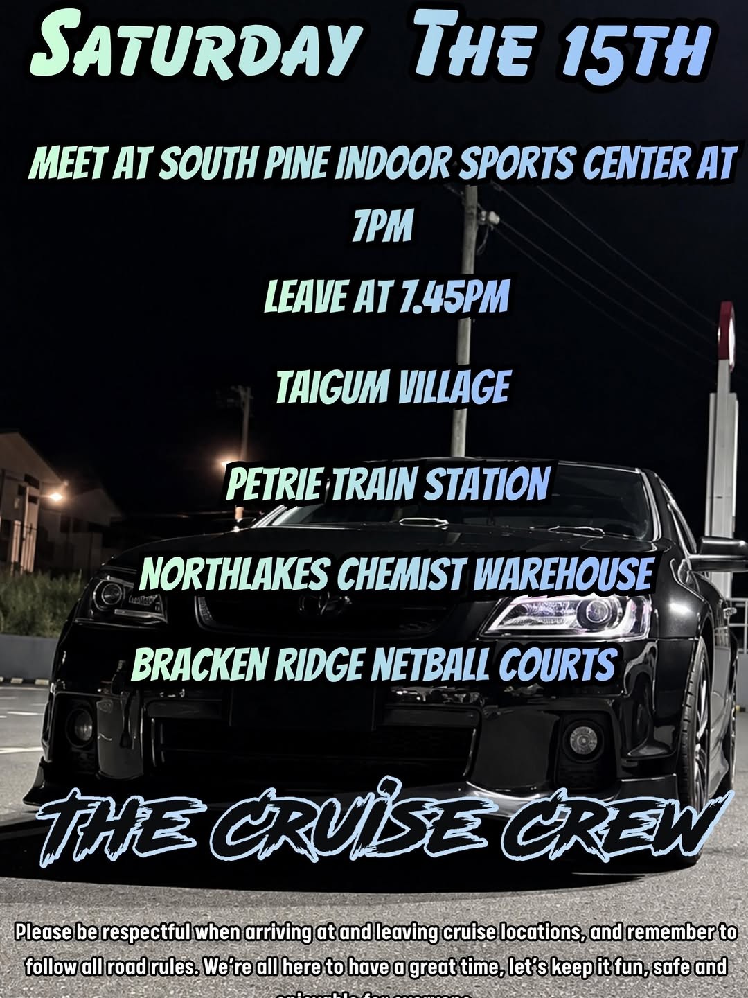 Saturday Night Cruise — JDM/Muscle car meet in Brisbane, QLD on Saturday 15 August 2026